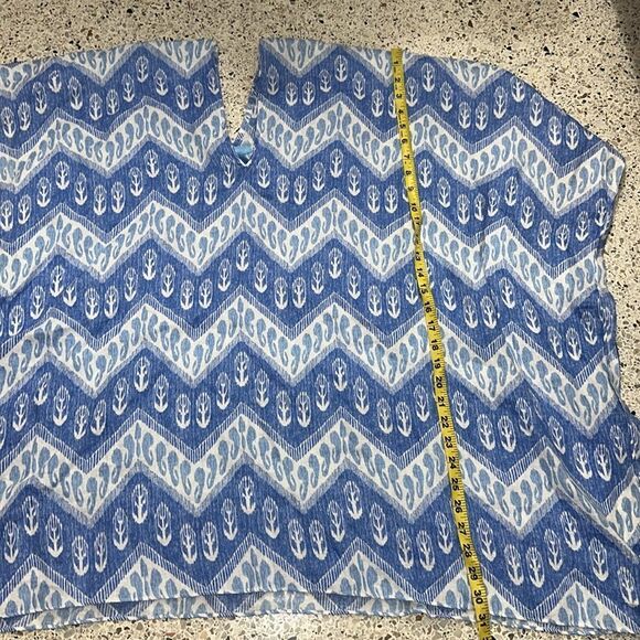 J. McLaughlin blue white print bathing suit cover up dress tunic M/L linen - Picture 4 of 5